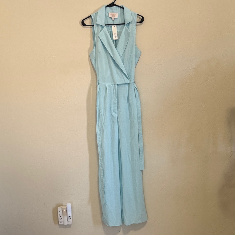 Francesca’s Sleeveless Light Blue Jumpsuit